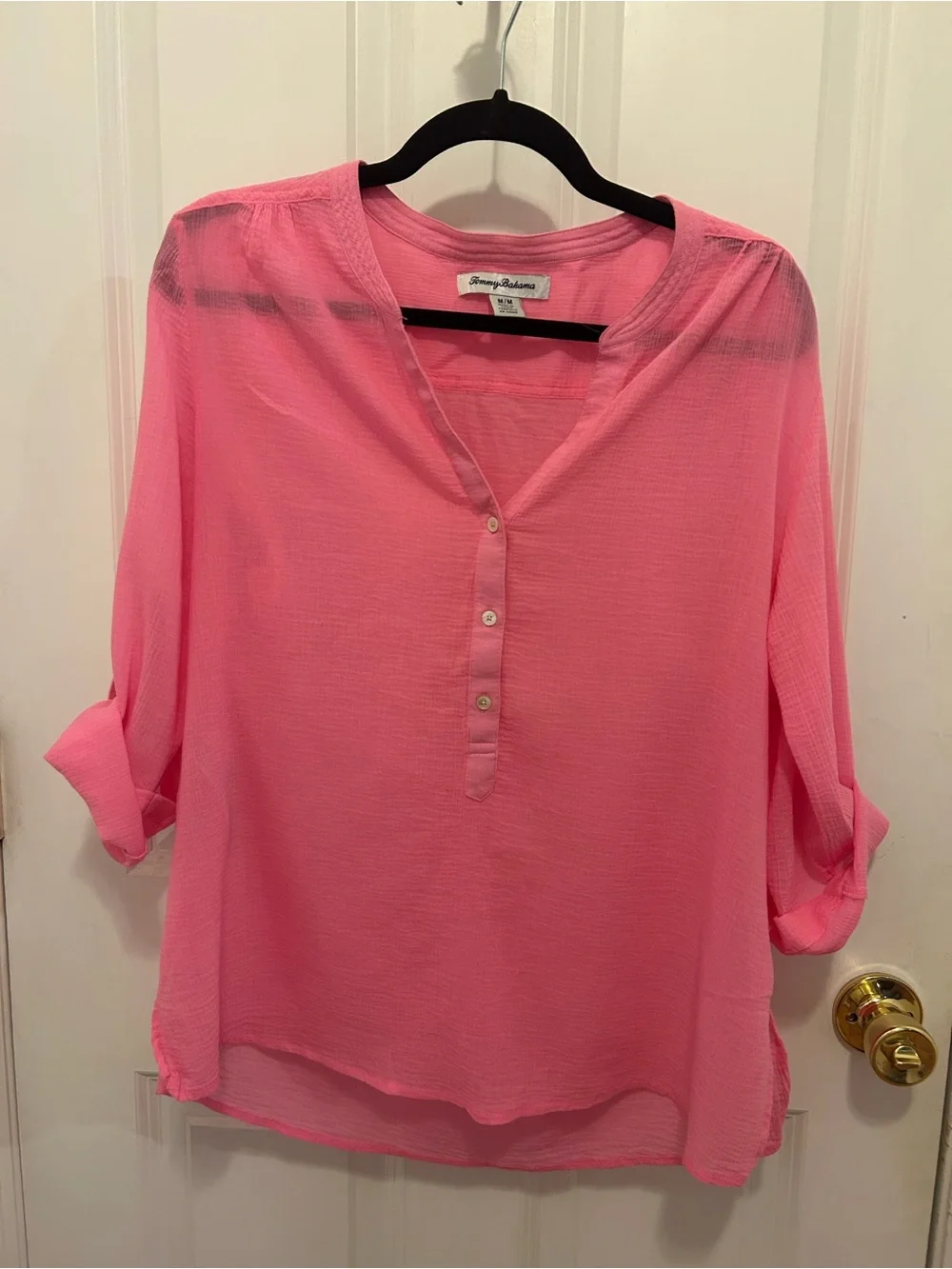 Tommy Bahama Pink Split-Neck Roll-Tab Tunic